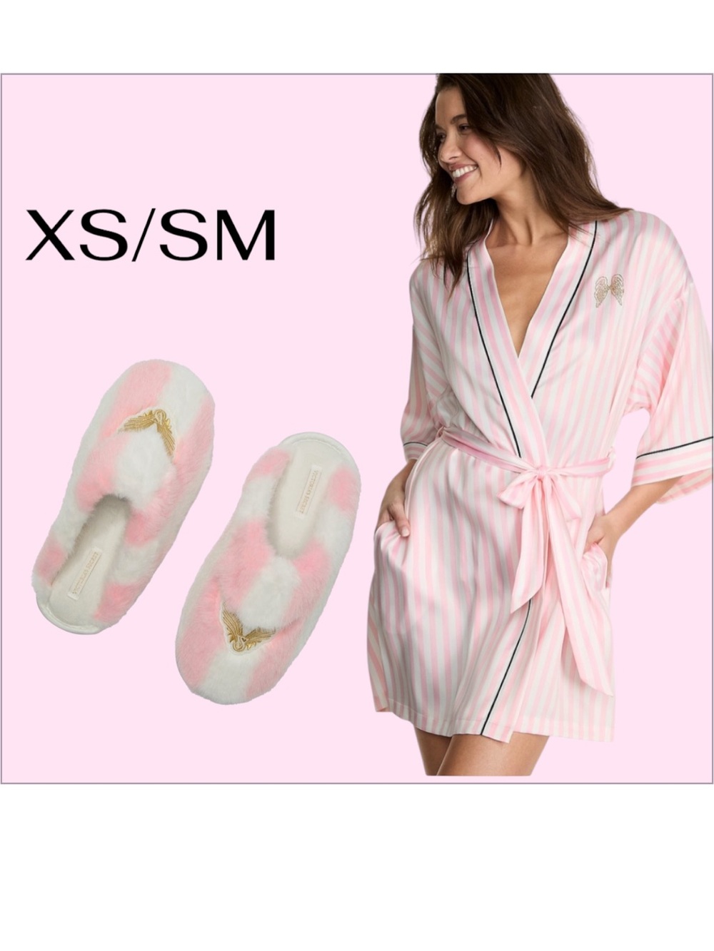 Victoria’s Secret XS/SM PRETTY BLOSSOM Satin Short Piped Robe & Slippers